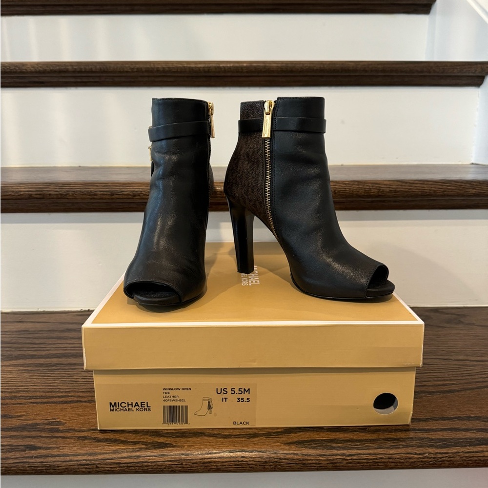 Michael Kors Black Peep-Toe Heeled Boots